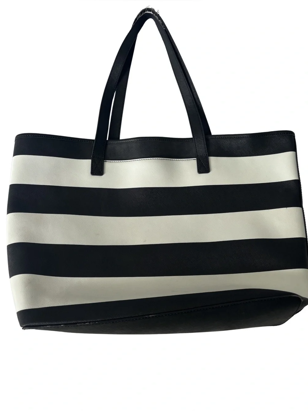 Michael Kors Jet Set Large Striped Saffiano Leather Tote Bag Black White